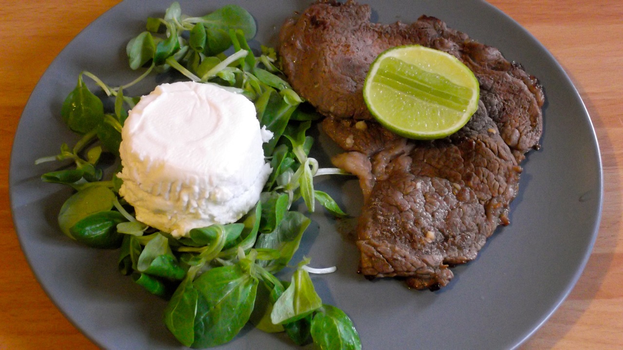 Lime marinated beef with goat cheese